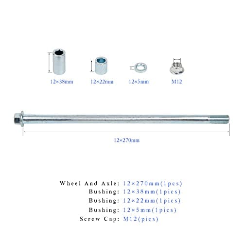 Mokuo 12mm 270mm Front & Rear Axle with Bushing, Fits Pit Dirt Bike Moped Scooter QUAD ATV Mini Bike
