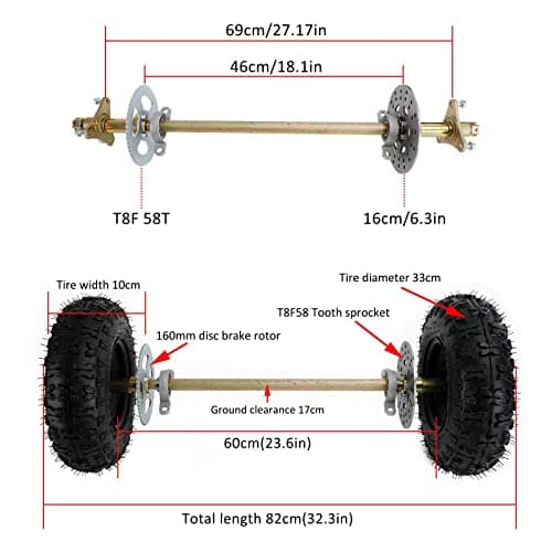 Complete 29" Rear Axle Assembly Wheel Hub Kit for Go-Karts Quad Trikes Drift Bikes