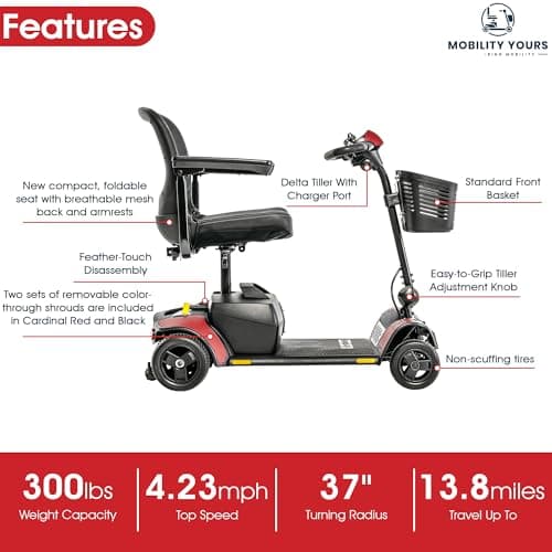 Pride Mobility Go Go Elite Traveller 2 with Rear Basket, Cup Holder, Easy-Turn Tech, 300 lb Capacity, USA Made
