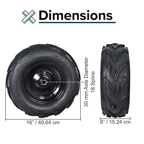 Coleman KT196 Rear Wheel Assembly - Tire Replacement, 16x6-8 Steel Rim with V-Tread Tires
