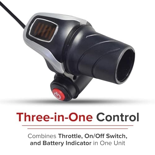 AlveyTech 36V Twist Grip Throttle with Battery Indicator & Switch for Swagtron EB5/6 Electric Bike - Replacement Part, 5