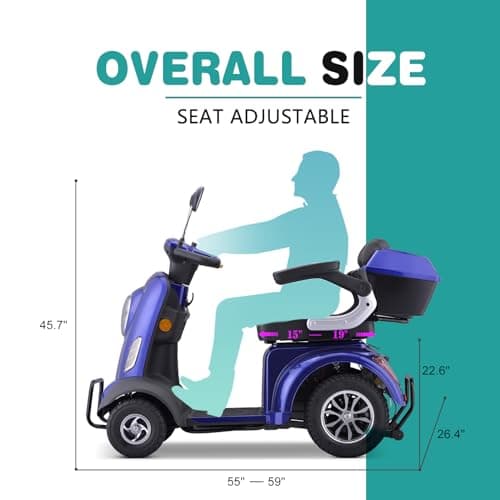 Heavy Duty 4-Wheel Mobility Scooter, 400 lb Capacity, Fully Assembled in US (Blue)
