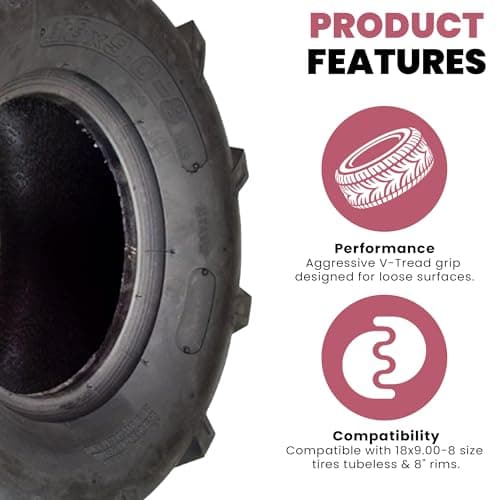 Durable Tire for Go-Karts and ATVs - Replacement V-Tread Tubeless 4-Ply Tires for Gas or Electric Vehicles