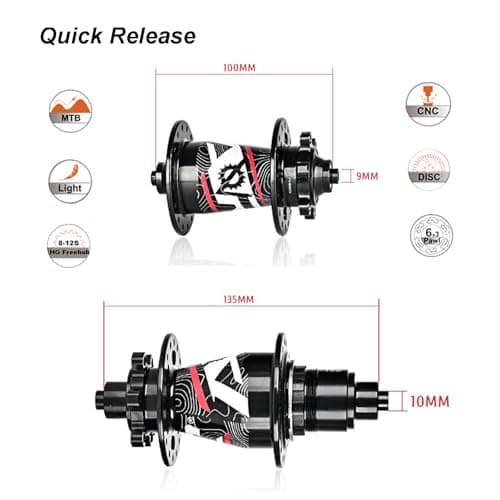 MirOdo Mountain Bike Hub Set 32 Holes Aluminium Alloy Front 2 Rear 4 Quick Release/Thru Axle