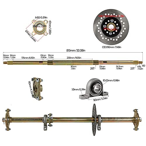 32-Inch Rear Axle Kit with 5" Wheels and 11x7.10-5 Tires for Racing Kart(shifters compatible)
