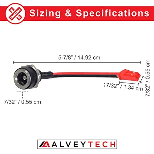 GOTRAX GXL V2, XR Elite Charger Port, 5.5 mm OD, 2.5 mm ID, 2 Cable Power Harness - AlveyTech