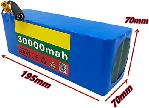 36V 30Ah Rechargeable Lithium-Ion Battery Pack for E-Bikes, 150W-500W Motor, Includes Built-in BMS & Charger