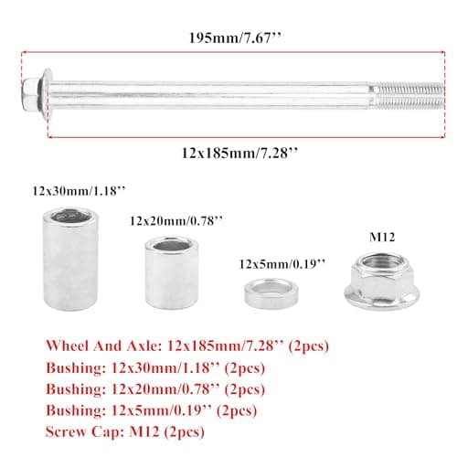 12mm 185mm Front & Rear Wheel Axle Bushing 2PCS Compatible 50cc-125cc Dirt Bikes