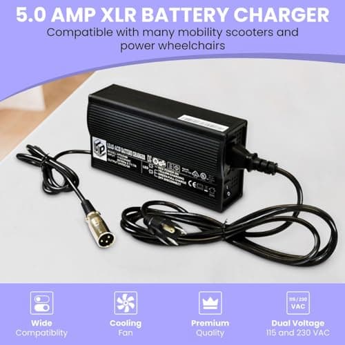 AlveyTech 24V 5.0A XLR Battery Charger for Scooters & Chairs