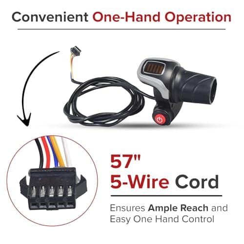 AlveyTech 36V Twist Grip Throttle with Battery Indicator & Switch for Swagtron EB5/6 Electric Bike - Replacement Part, 5