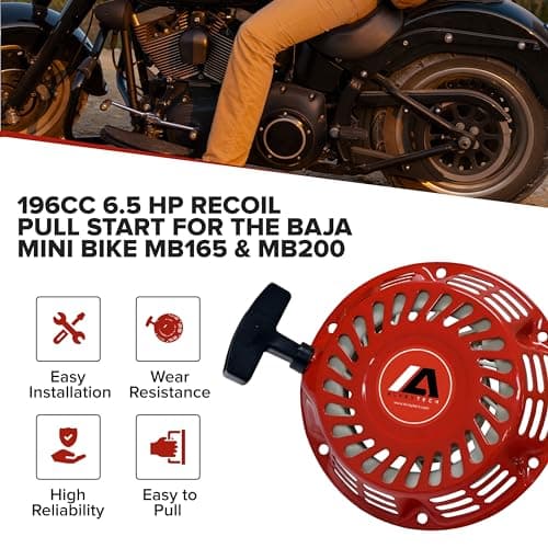 Red Recoil Pull Start - Durable Metal Shell Recoil Starter for 196cc 6.5 Hp Engine - Replacement Accessories for Baja MB165 & MB200, Coleman BT200X, CT200U Trail, & EX Mini Bikes