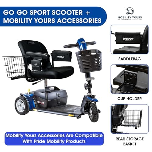 Pride Go Go Sport 3 Wheel Scooter withBasket, Cup Holder & Saddlebag, 18 AH Battery