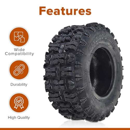 AlveyTech 13x5.00-6 Tubeless Pneumatic Rubber Tire - Replacement for Mega/Monster Moto, Taotao, Pit Pocket Bike, ATV, Go-Kart, Quad, Dirt Bike, Dune Buggy, 4-Wheeler