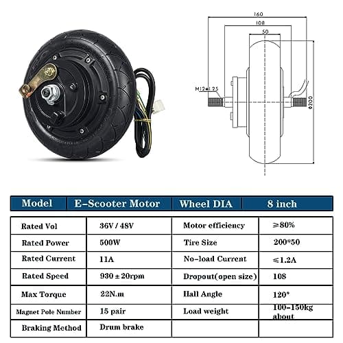 8 inch Electric Wheel Motor 36V/48V 500W Hub Motor for E-Scooter