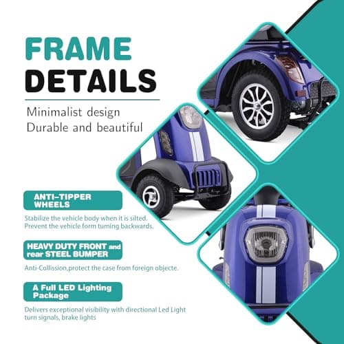 Heavy Duty 4-Wheel Mobility Scooter, 400 lb Capacity, Fully Assembled in US (Blue)