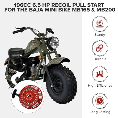 Red Recoil Pull Start - Durable Metal Shell Recoil Starter for 196cc 6.5 Hp Engine - Replacement Accessories for Baja MB165 & MB200, Coleman BT200X, CT200U Trail, & EX Mini Bikes