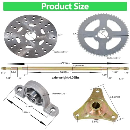 29 Inch Rear Axle Kit with Brake for Go Kart DIY Parts