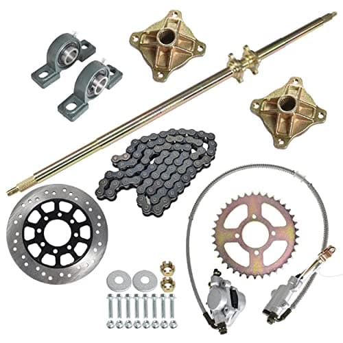 Go Kart Rear Live Axle Assembly Kit with Pillow Blocks Sprocket Brake Disc Wheel Hubs Chain Brake Master Cylinder Calipe