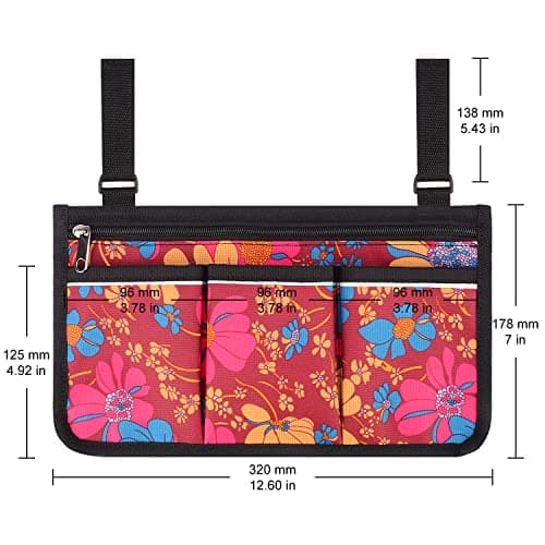Supregear Wheelchair Armrest Bag,Reflective Storage for Mobility Scooters (Floral)
