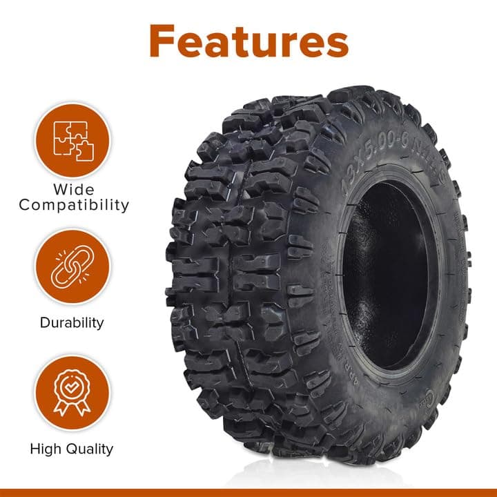 Off Road Tire 13x5.00-6 for Go-Kart and Mini Bike - Tubeless Pneumatic Rubber Tires with Q129 Knobby Tread
