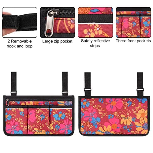 Supregear Wheelchair Armrest Bag,Reflective Storage for Mobility Scooters (Floral)