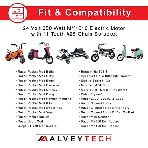 AlveyTech 24V 250W 2600-2850RPM DC Motor with 11-Tooth Chain Gear