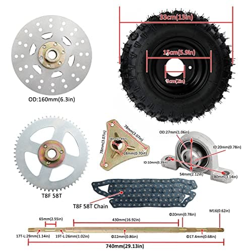 Complete 29" Rear Axle Assembly Wheel Hub Kit for Go-Karts Quad Trikes Drift Bikes
