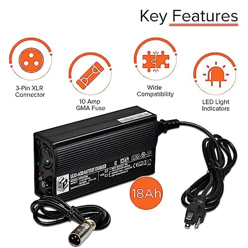 AlveyTech 24V 4.0A Battery Charger with 3-Pin XLR - Replacement for Mobility Scooters, Power Chairs, Wheelchairs