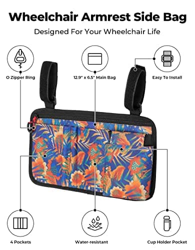 Wheelchair Side Bag with Cup Holder for Walker, Rollator, Scooter or Wheelchair