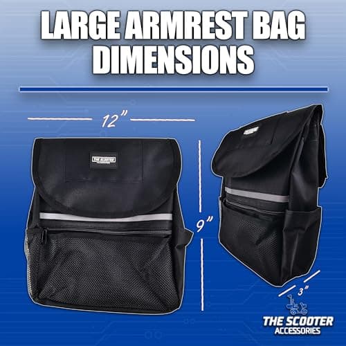 Large Armrest Storage Bag for Scooters & Powerchairs with Easy Mount