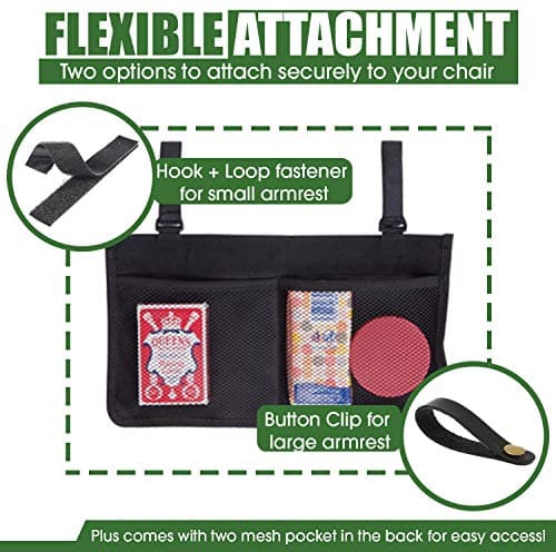 Black Wheelchair Side Bag - Arm Rest Pouch - Organizer Accessories