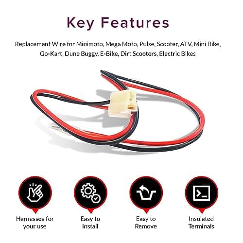 Universal Battery Wiring Harness - 10 2 Pin 600V 14AWG Wire for Minimoto, Mega Moto, Pulse, Scooter, ATV, Mini Bike, Go-Kart, Dune Buggy, E-Bike, Dirt Scooters, Electric Bikes