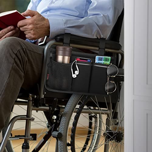 FINPAC Reflective Wheelchair Side Storage Bag with Name Card Slot (Black)