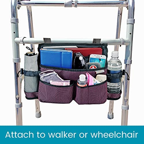 Walker Bag & Wheelchair Caddy with Cup Holders & Pockets, Secure Straps
