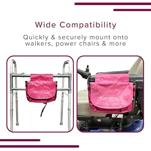 Weather-Resistant Side Bag for Mobility Scooters and Wheelchairs (Small, Berry) - Storage Organizer for Adults