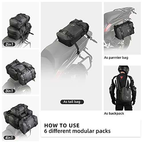 Rhinowalk Full Waterproof Motor Saddle Bag - Black, 8L