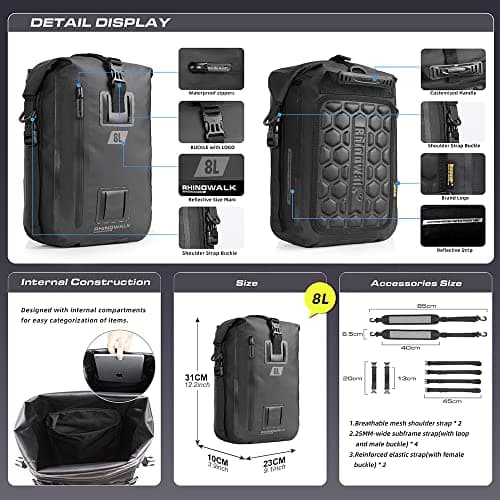 Rhinowalk Full Waterproof Motor Saddle Bag - Black, 8L