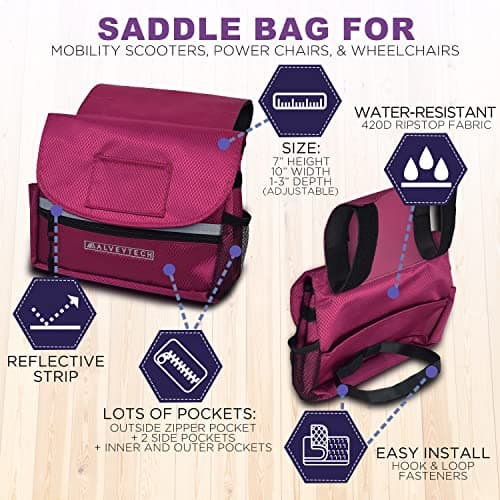 Weather-Resistant Side Bag for Mobility Scooters and Wheelchairs (Small, Berry) - Storage Organizer for Adults