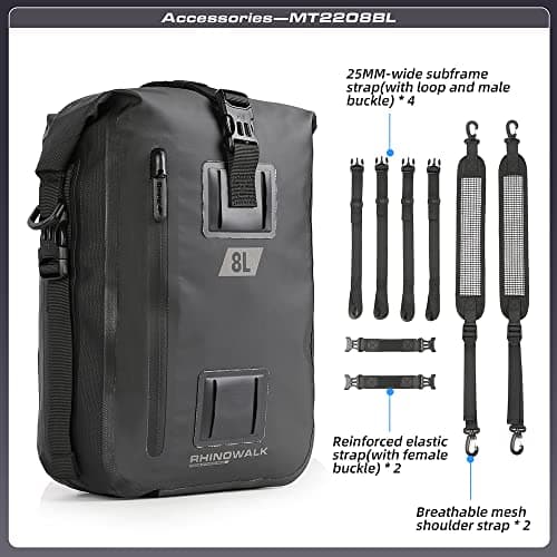 Rhinowalk Full Waterproof Motor Saddle Bag - Black, 8L