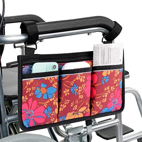 Supregear Wheelchair Armrest Bag,Reflective Storage for Mobility Scooters (Floral)