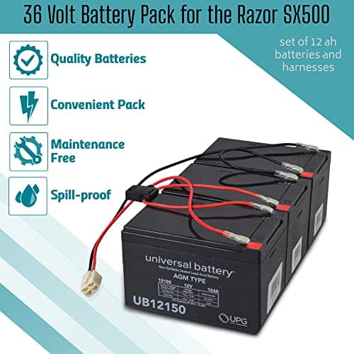 AlveyTech 36V 12 Ah Battery Pack for Razor SX500 Dirt Rocket Bike - Replacement 36V SLA AGM Batteries