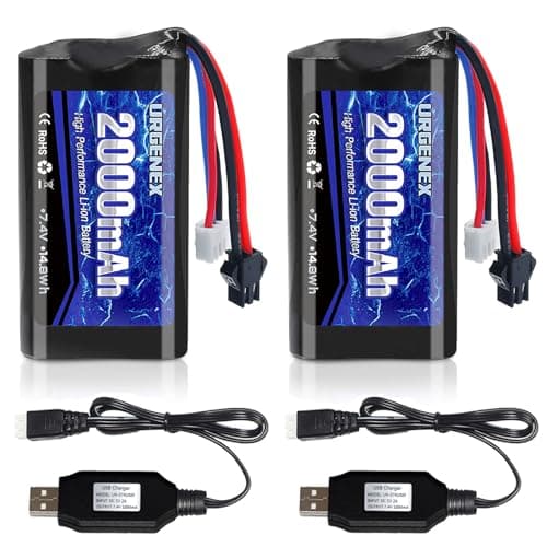 URGENEX 2000mAh 7.4V 2S Li-ion Battery 2 Pack for H101 RC Boats with USB Charges