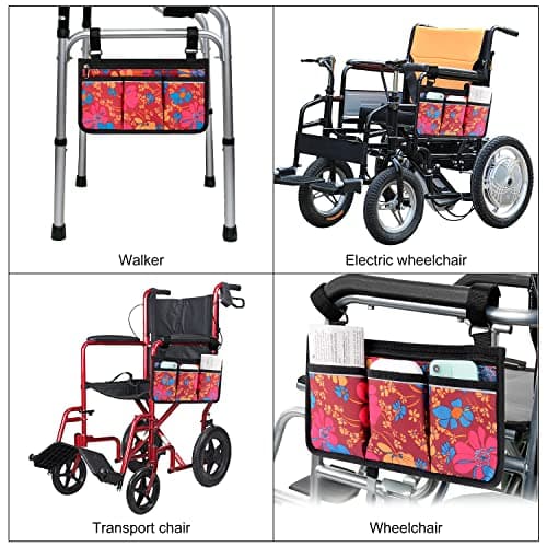Supregear Wheelchair Armrest Bag,Reflective Storage for Mobility Scooters (Floral)