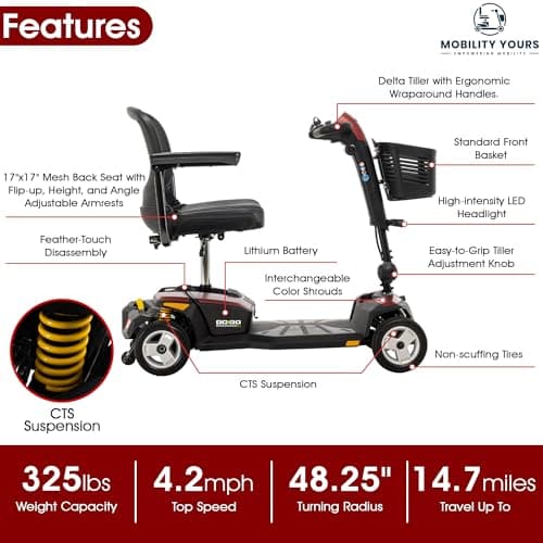 Pride Go Go 4 Wheel Mobility Scooter, 20" Seat, 325 lb Capacity, Lithium Battery