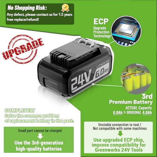 Calihutt 24V 6.0Ah Lithium Ion Battery Replacement for Greenworks 29842, 29852, 29322, 20352, 22232, 2508302 Cordless To