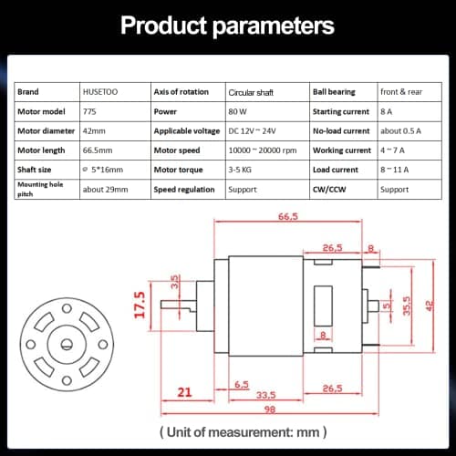 High Torque 12V DC Motor 20000 RPM Dual Ball Bearings