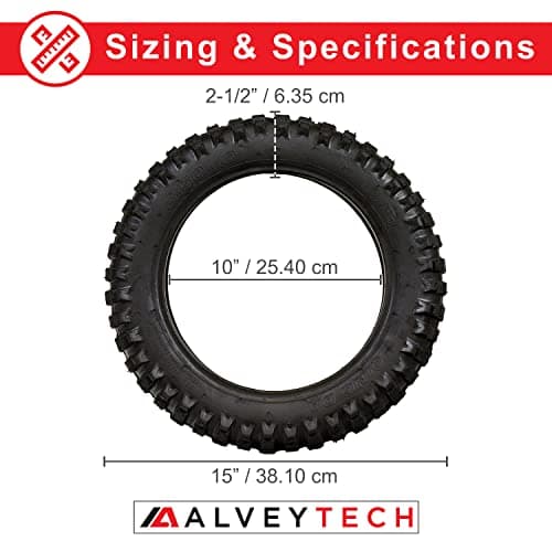 AlveyTech 2.50-10 Tire and Tube Package - Fits Honda CRF50: Heavy Duty Rubber Tires for Dirt Pit Bike, Mini Rocket Scooter