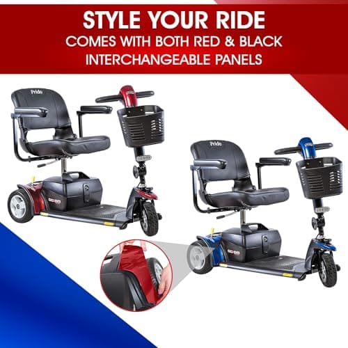 Pride Go Go 3-Wheel Mobility Scooter, High Capacity, FoldableSeat, Spacious Deck