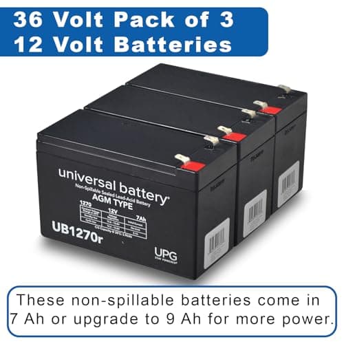 AlveyTech 36 Volt Battery Pack (7 Ah, with Harness) - Ideal for Razor EcoSmart Metro, 12V Replacement Batteries, Electric Dirt Scooter - High Capacity, Quick Charge, Suitable for Outdoor Adventure - Universal Rechargeable SLA AGM Battery Pack, Kit of