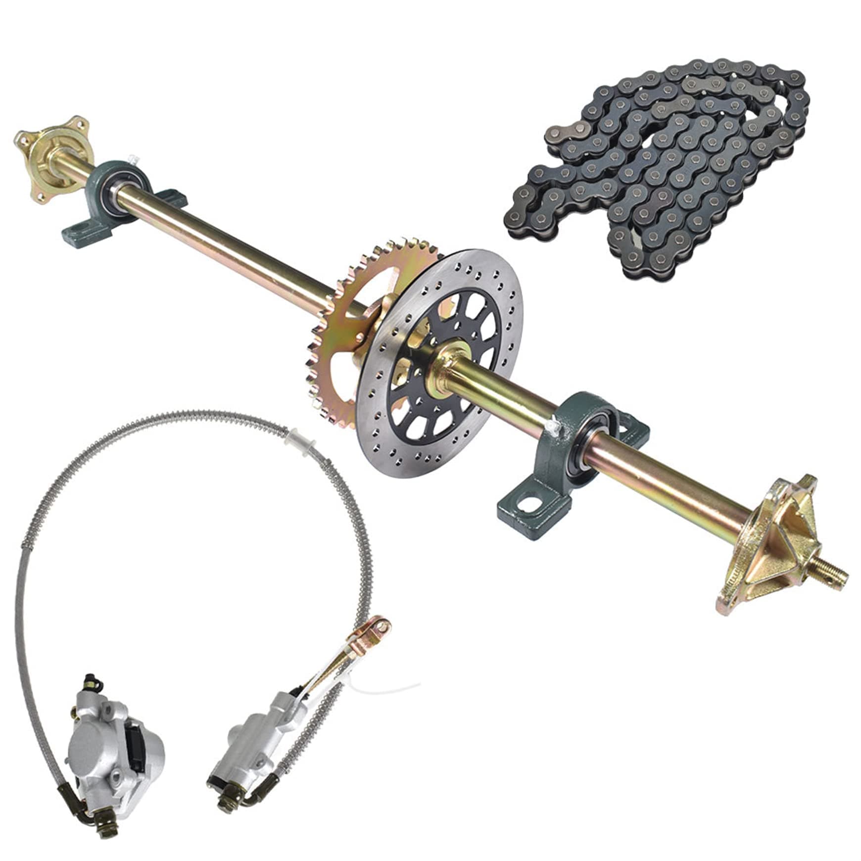 Go Kart Rear Axle Kit 44-inch with Pillow Block Sprockets & Brakes
